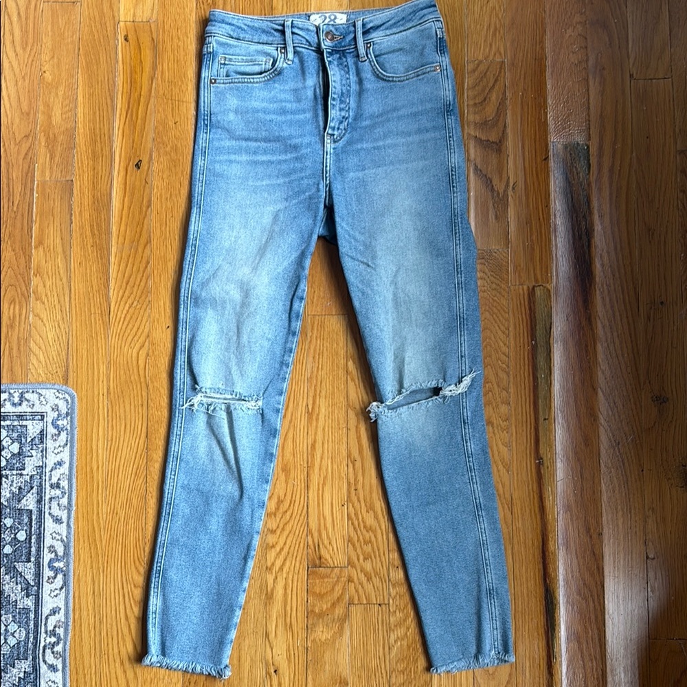 Free People Blue Skinny Jeans with Distressed Knees